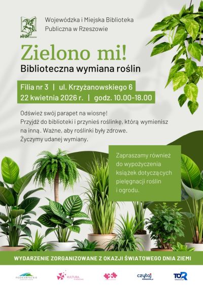 Grafika promująca biblioteczną wymianę roślin
